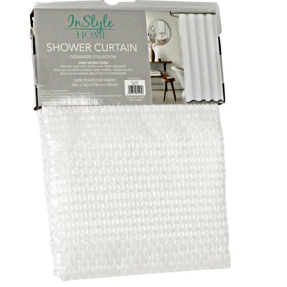 In Style Home Shower Curtain White Shimmer Weave Glam Luxe 70" X 72" - Picture 2 of 5